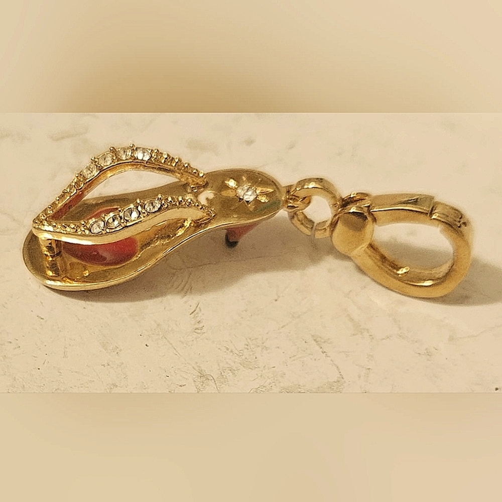 Juicy Couture Slipper High Heel Kitten Shoe Charm Gold Pink Heart Y2K Vintage
